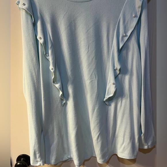 Lane Bryant Tops - Lane Bryant Very Light Green Ruffle Sleeve Top. Sweater-like